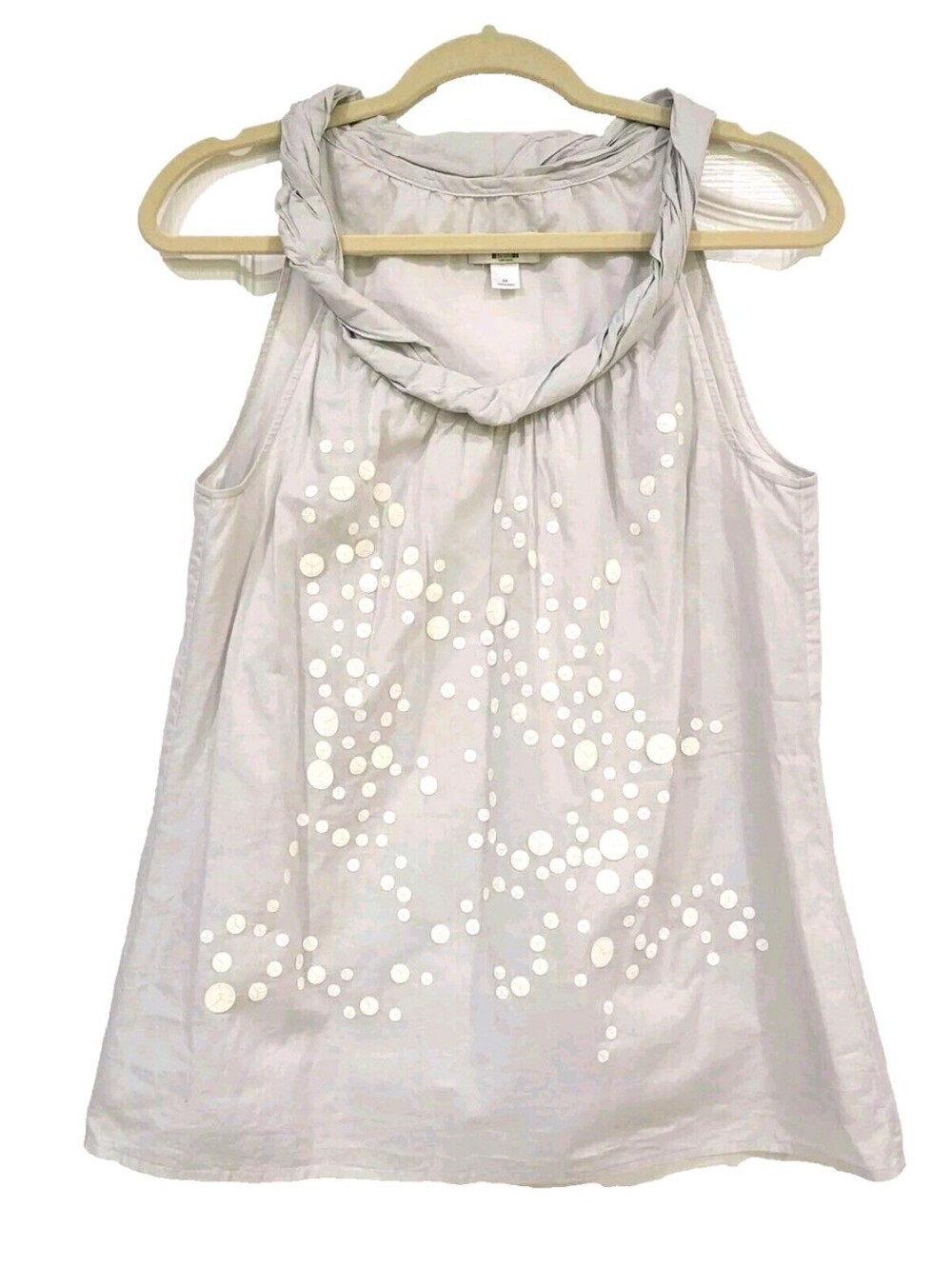 LOFT Smoke Gray Sleeveless Tank Dress Twisted Neckline Sequins Cotton Size Small